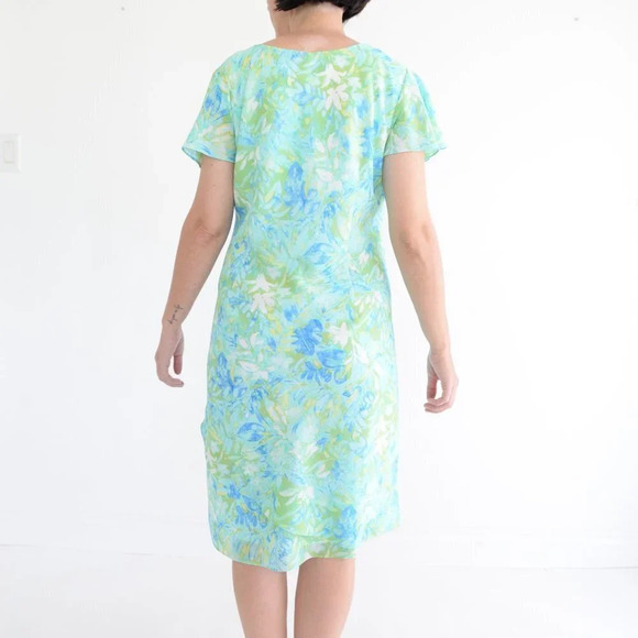 Vintage Soft Works Green and Blue  Floral Sun Dress Size 14 - Picture 4 of 13